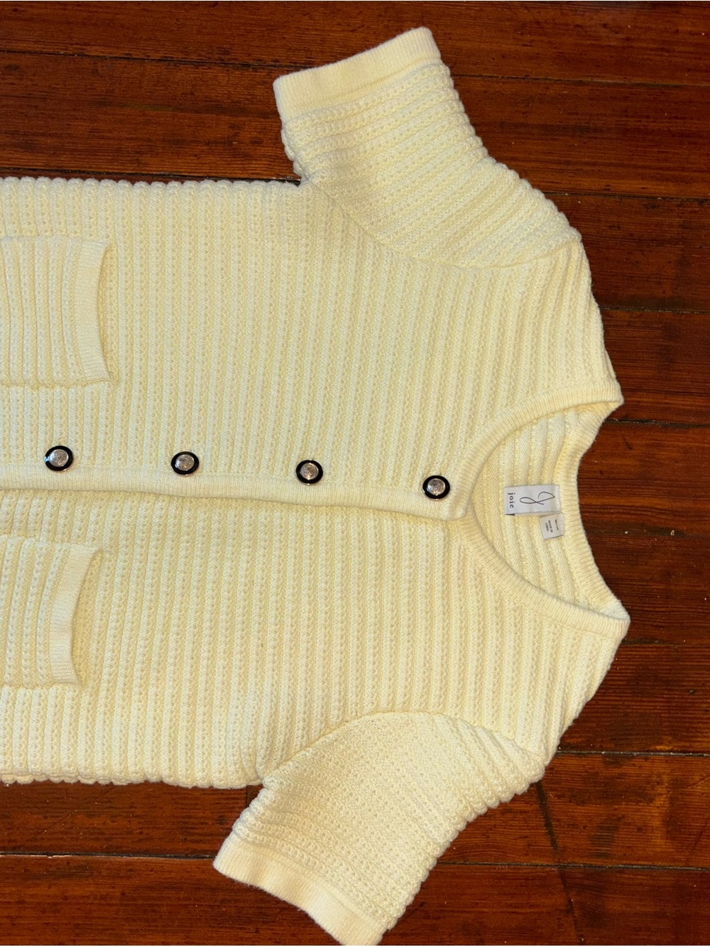 Joie Cream Short-Sleeve Ribbed Cardigan